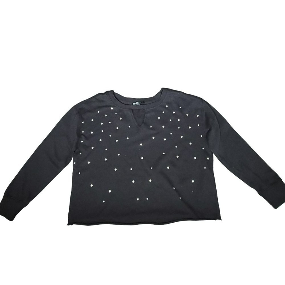 Studio by JPR Top Medium Black Studded Long‎ Sleeve Pull Over Cotton Crew Neck
